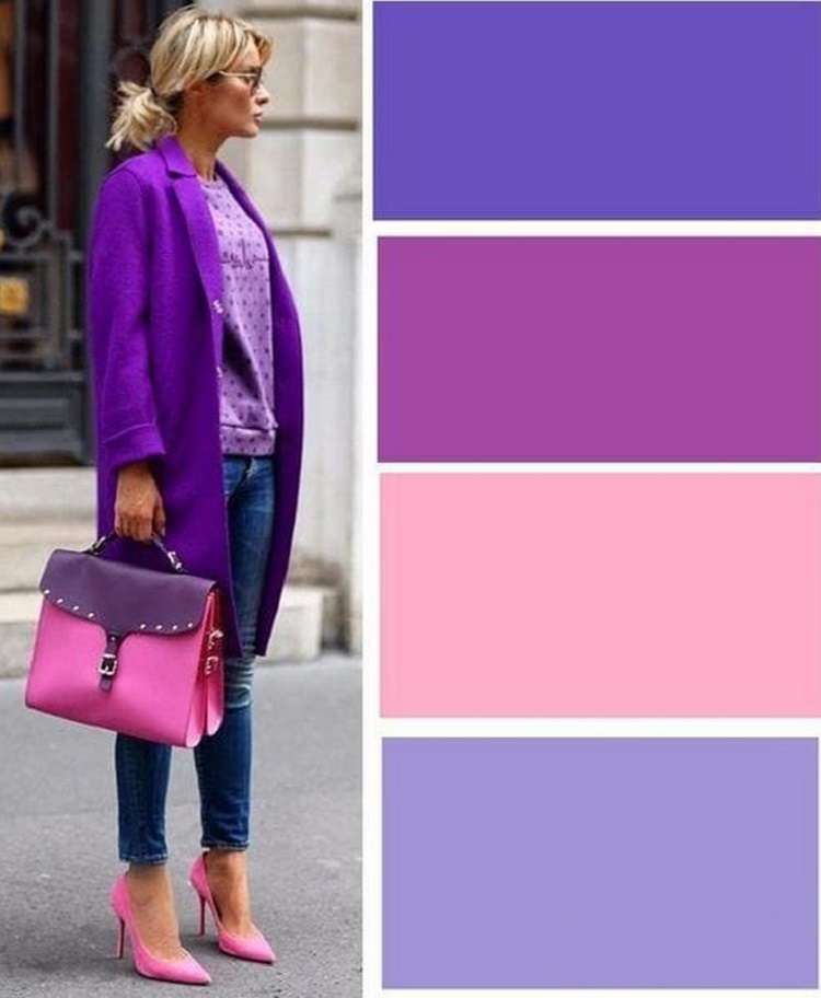 Сочетание сиреневого цвета с другими в одежде. Цветовые сочетания с фиолетовым. Сочетание с фиолетовым цветом. Сиреневый цвет в одежде. Сочетание цветов с фиолетовым.
