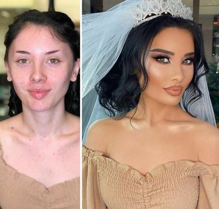 Впечатляющие фото невест до и после макияжа