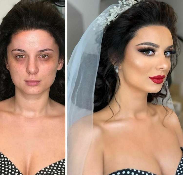 Впечатляющие фото невест до и после макияжа